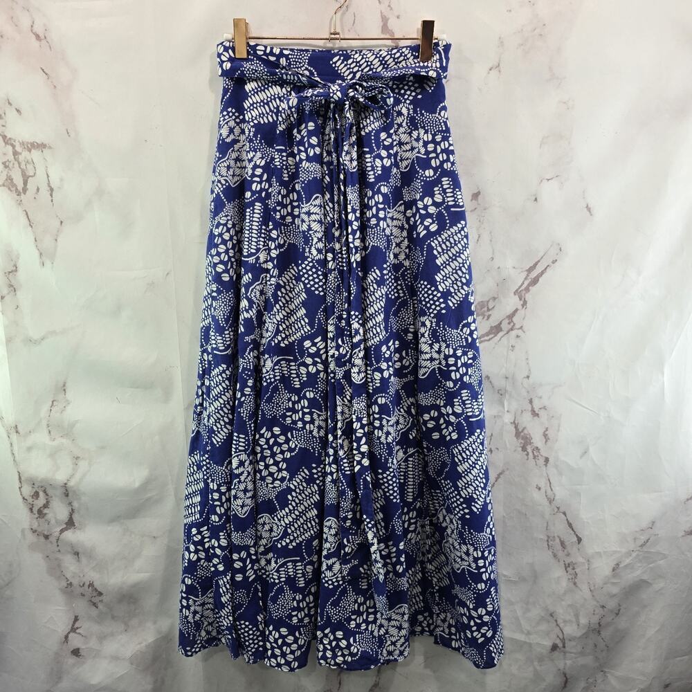 & Other Stories Skirt Womens 2 XS Blue White Pattern Midi Bow Tie Paris High